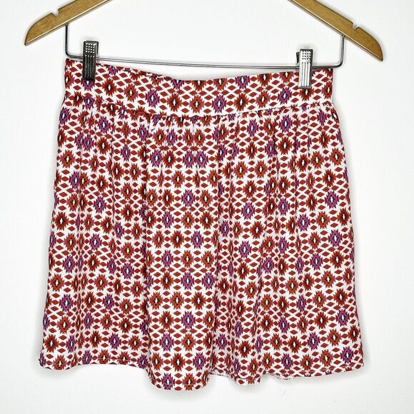 Socialite Dresses & Skirts - Socialite Womens Mini Skirt S Geometric Ikat Print Orange & Pink Pleated Pull On